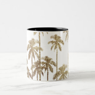 Glamourous Gold Tropical Palm Trees on White Two-Tone Coffee Mug