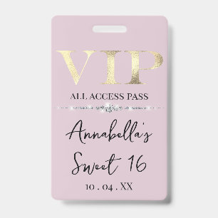 Glamourous Gold VIP on Pink ID Badge