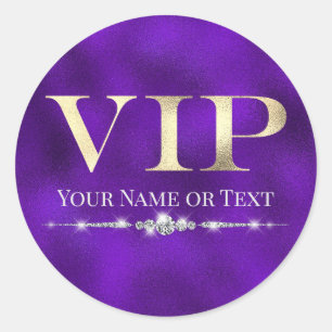 Glamourous Gold VIP on Purple Classic Round Sticker