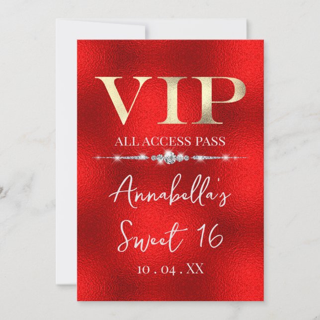 Glamourous Gold VIP on Red Invitation (Front)