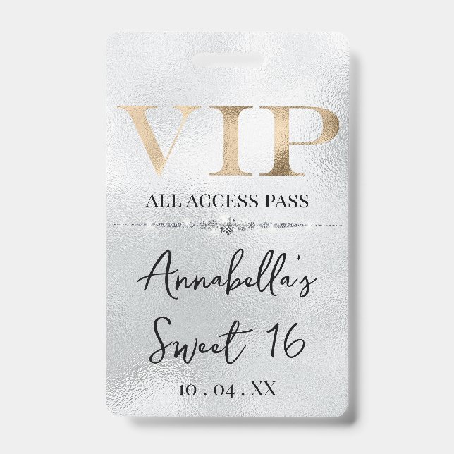 Glamourous Gold VIP on Silver ID Badge (Front)