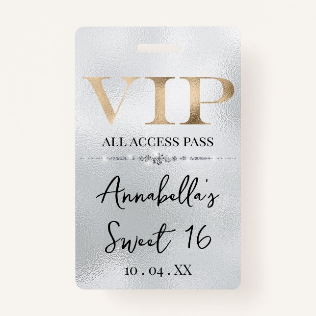 Glamourous Gold VIP on Silver ID Badge (Front)