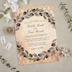 Glamourous Gold Watercolor Olive Branches Invitation