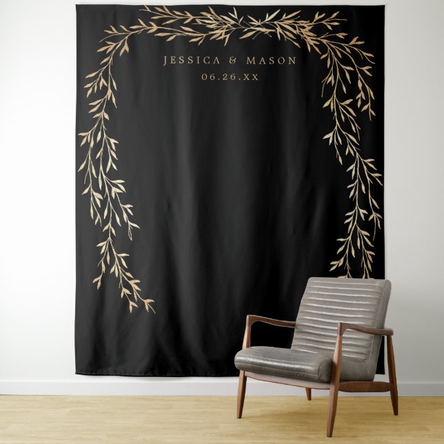 Glamourous Gold Wedding Backdrop Tapestry (In Situ)