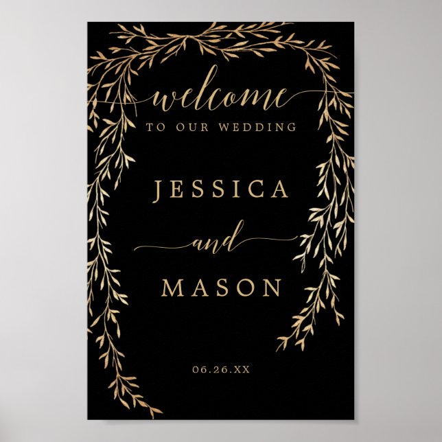 Glamourous Gold Wedding Welcome Sign (Front)