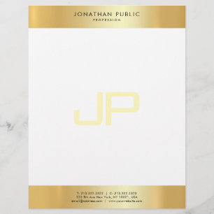 Glamourous Gold White Elegant Monogram Template Custom Letterhead