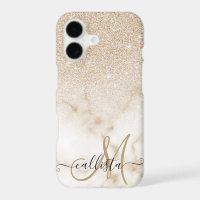 Glamourous Gold White Glitter Marble Gradient Ombr