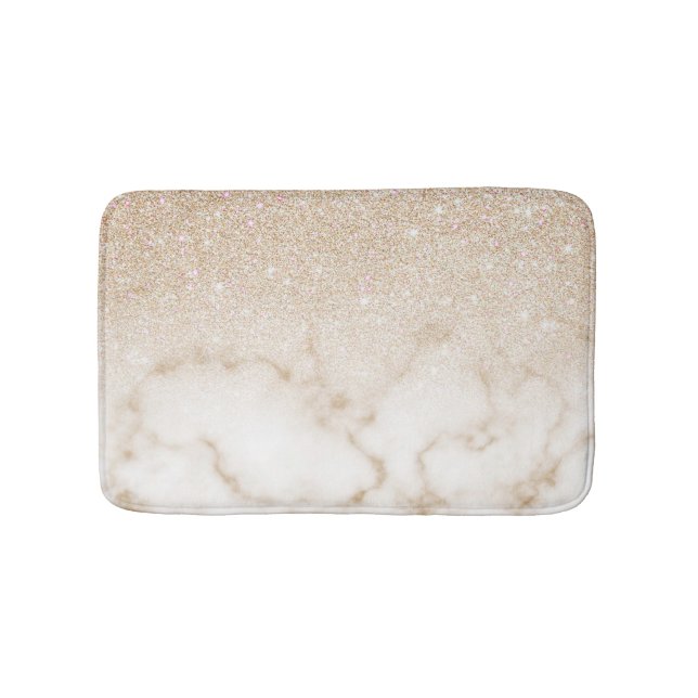 Glamourous Gold White Glitter Marble Gradient Ombr Bath Mat (Front)