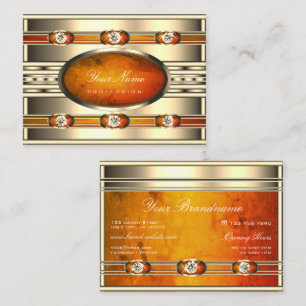 Glamourous Gold with Orange Marble Pattern Diamond Business Card