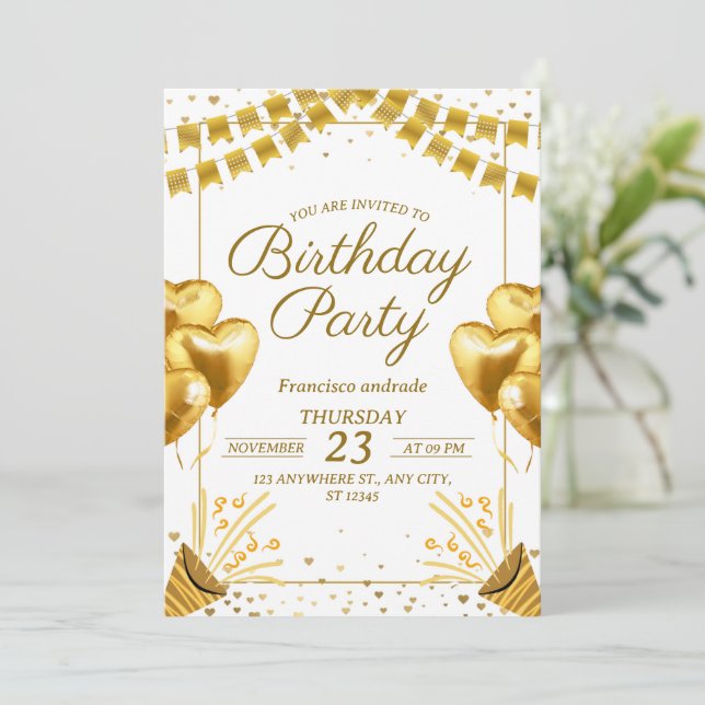 Glamourous Golden Birthday Celebration Invitation (Standing Front)