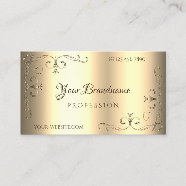 Glamourous Golden Ornaments Ornate Corners Elegant Business Card (Front)