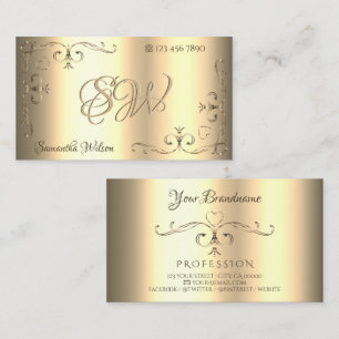 Glamourous Golden Ornaments Ornate Corners Initial Business Card