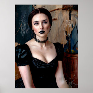 Glamourous Goth Simulated Oil Painting Poster