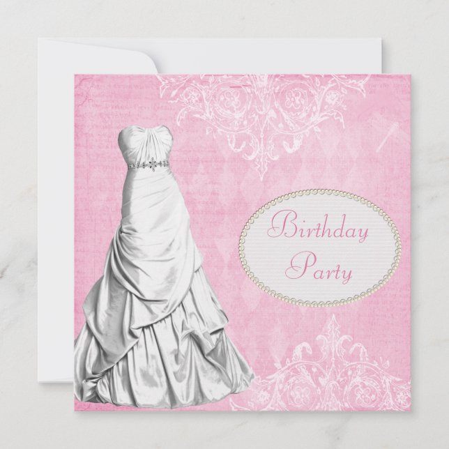 Glamourous Gown Vintage Shabby Chic Birthday Party Invitation (Front)