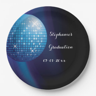 Glamourous Graduation Blue Party Disco Ball Paper Plate
