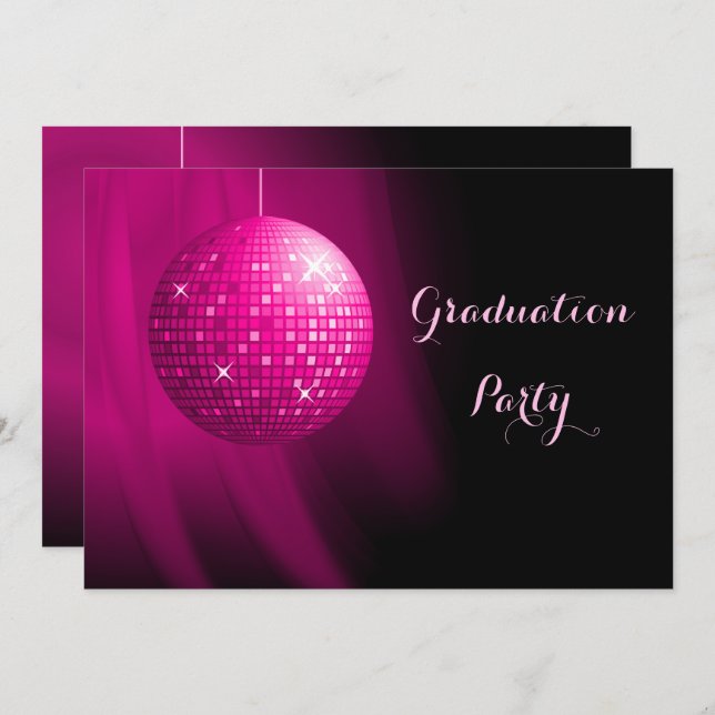 Glamourous Graduation Pink Party Disco Ball Invitation (Front/Back)
