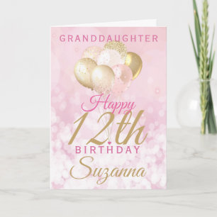 Glamourous Granddaughter 12th Birthday Balloon Card