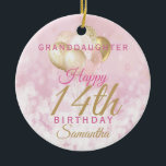 Glamourous Granddaughter 1th Birthday Ceramic Ornament<br><div class="desc">A gorgeous glamourous 14th birthday ornament for your granddaughter. This fabulous design features blush pink and gold glitter balloons on a rose pink sparkly background.  Personalise with a name and message to wish someone a very happy fourteenth birthday.</div>