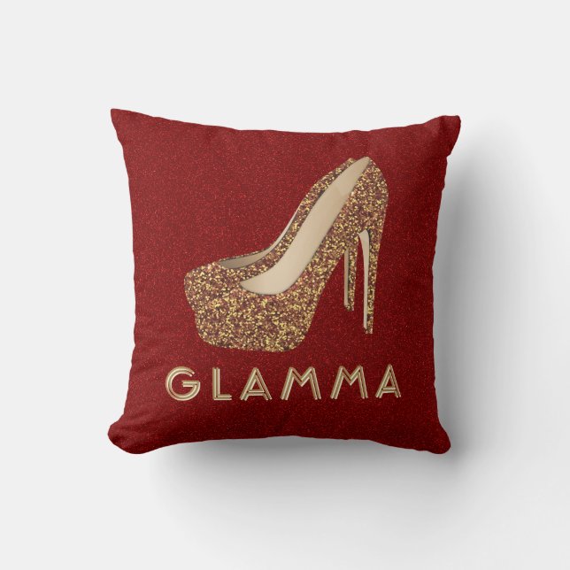 Glamourous Grandma Glamma Gold Glitter High Heels Cushion (Front)
