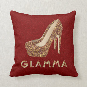 Glamourous Grandma Glamma Gold Glitter High Heels Cushion