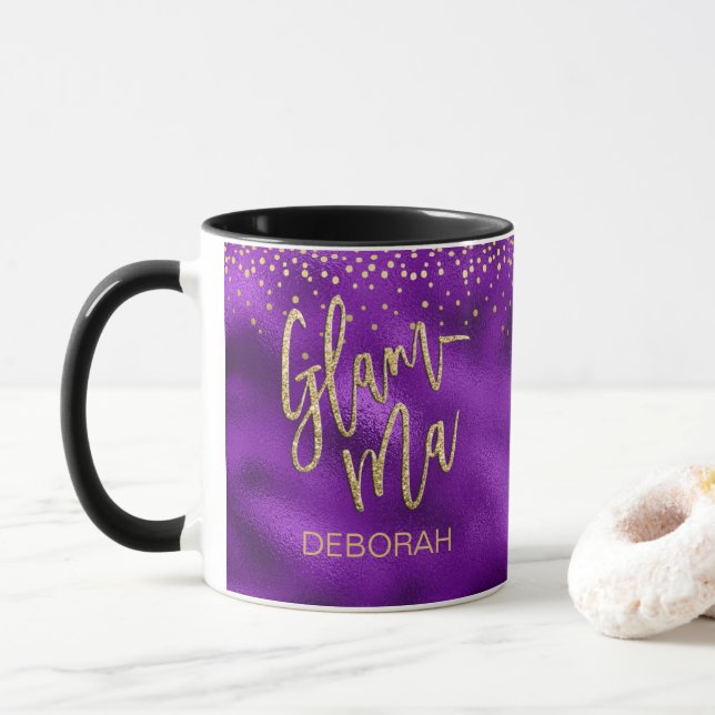 Glamourous Grandma Glamma Purple Foil Gold Dot Nam Mug (With Donut)