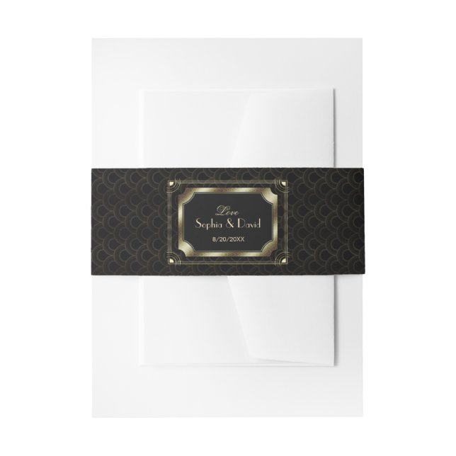 Glamourous Great Gatsby Gold Black Art Deco Weddin Invitation Belly Band (Front Example)