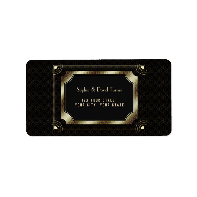 Glamourous Great Gatsby Gold Black Art Deco Weddin Label (Front)
