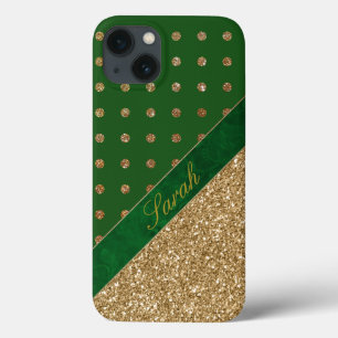 Glamourous Green and Gold Personalised iPhone 13 Case