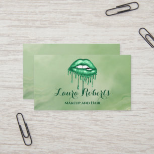 Glamourous Green Glitter Glam Lips Business Card