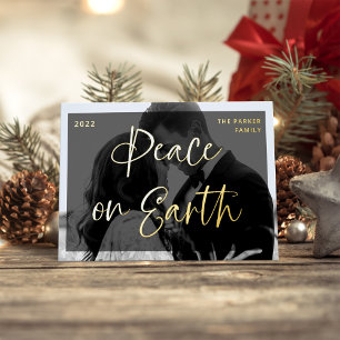 Glamourous Greetings   Dark Overlay and Two Photos Foil Holiday Card