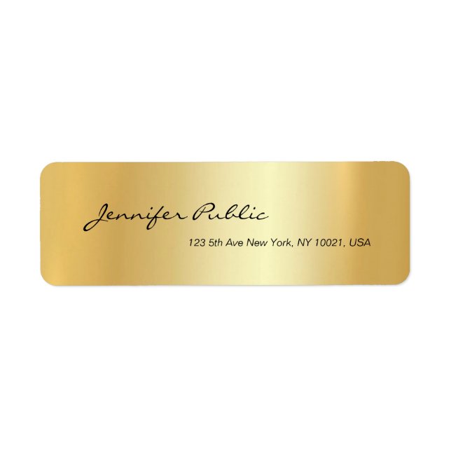 Glamourous Hand Script Simple Gold Return Address Label (Front)