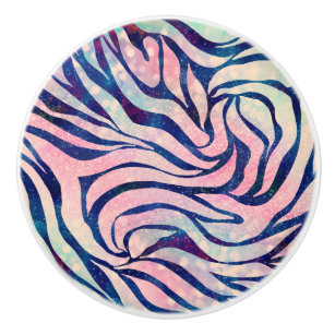 Glamourous Holographic Glitter Blue Zebra Stripes Ceramic Knob