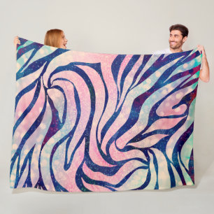 Glamourous Holographic Glitter Blue Zebra Stripes Fleece Blanket