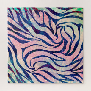 Glamourous Holographic Glitter Blue Zebra Stripes Jigsaw Puzzle