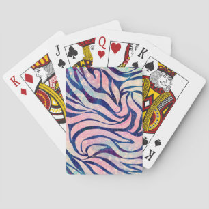 Glamourous Holographic Glitter Blue Zebra Stripes Playing Cards