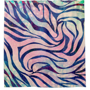 Glamourous Holographic Glitter Blue Zebra Stripes Shower Curtain