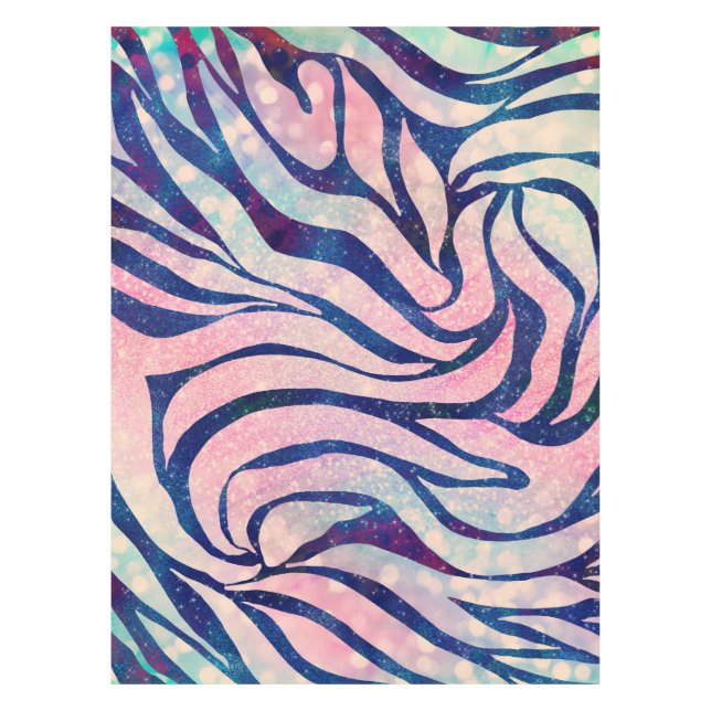 Glamourous Holographic Glitter Blue Zebra Stripes Tablecloth (Front)
