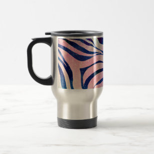 Glamourous Holographic Glitter Blue Zebra Stripes Travel Mug