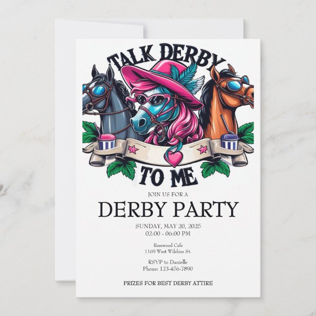 Glamourous horse Talk Derby To Me Party  Invitation (Front)