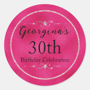 Glamourous Hot Pink and Glitter and Diamonds Classic Round Sticker