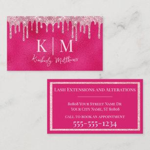 Glamourous Hot Pink Glitter Monogram Initials Business Card