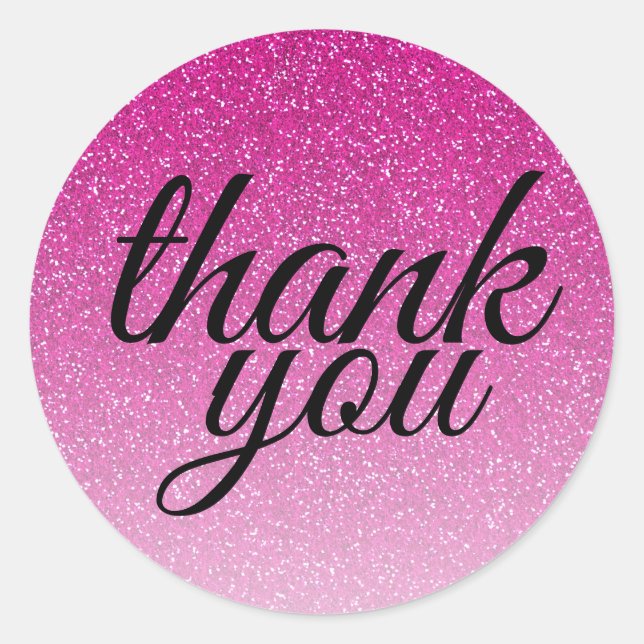 Glamourous hot pink glitter ombre thank you classic round sticker (Front)