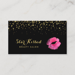 Glamourous Hot Pink Kiss With FAUX Gold Glitter Business Card