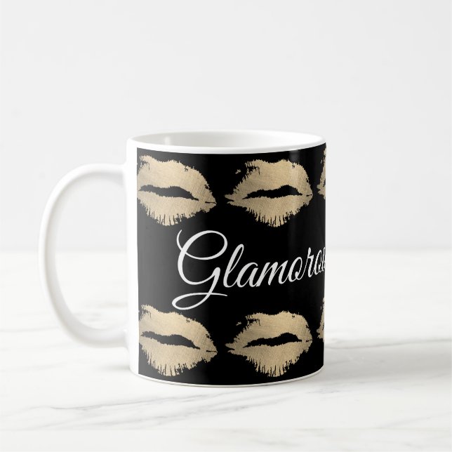 Glamourous Kiss Pattern (gold) Coffee Mug (Left)