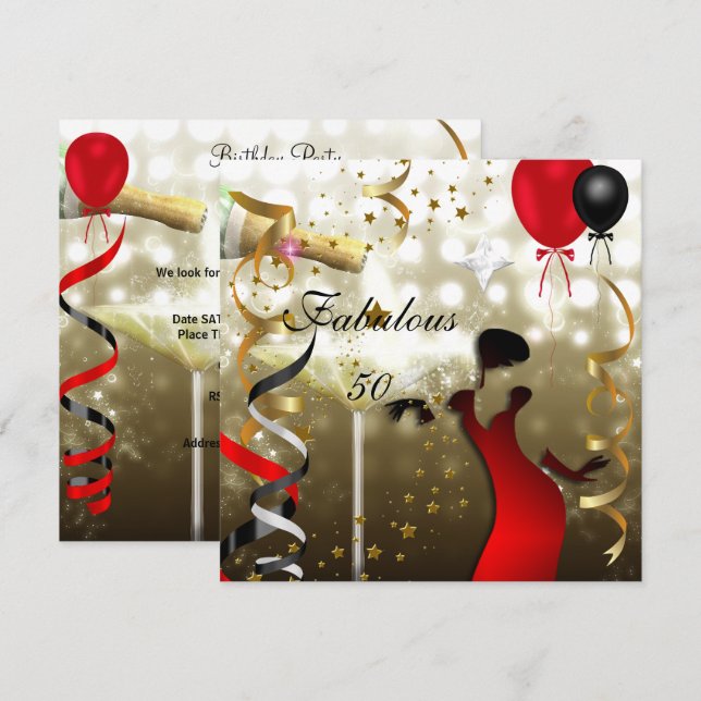 Glamourous Lady Fabulous 50 Fifty Birthday Party Invitation (Front/Back)