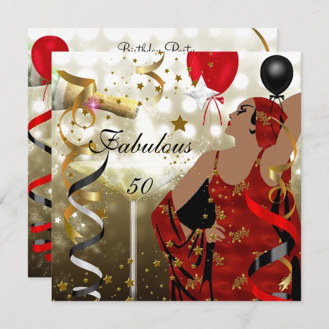 Glamourous Lady Fabulous 50 Fifty Birthday Party Invitation (Front/Back)