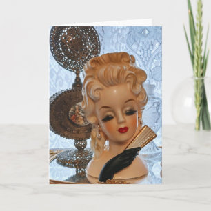 Glamourous Lady Head Vase Fan Perfume Bottles Card
