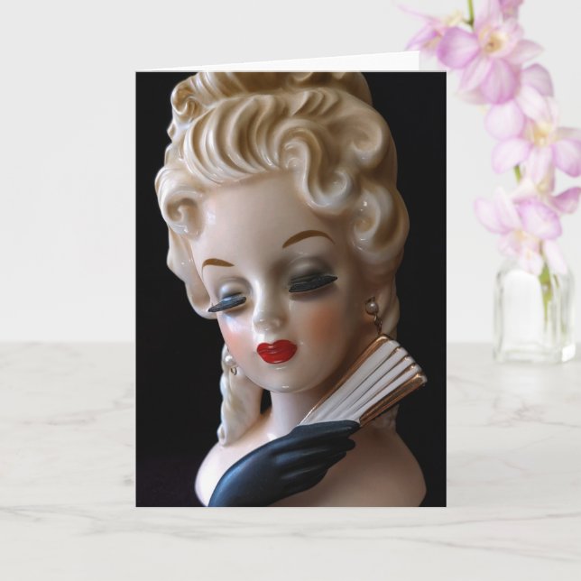 Glamourous Lady Head Vase Velvet Glove Fan Doll Card (Orchid)