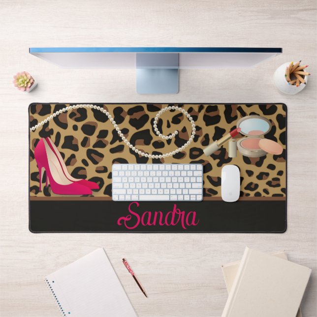Glamourous Leopard Print Girly Personalised Desk Mat (Office 1)