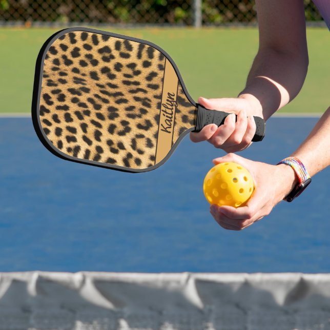 Glamourous Leopard Print Script Name Pickleball Paddle (Insitu)